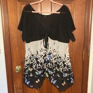 Women's Sheer Y2K Black Flowey Butterfly Babydoll Bow Top 5X